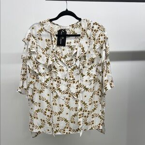 Sandro Floral Butterfly Ruffle Blouse